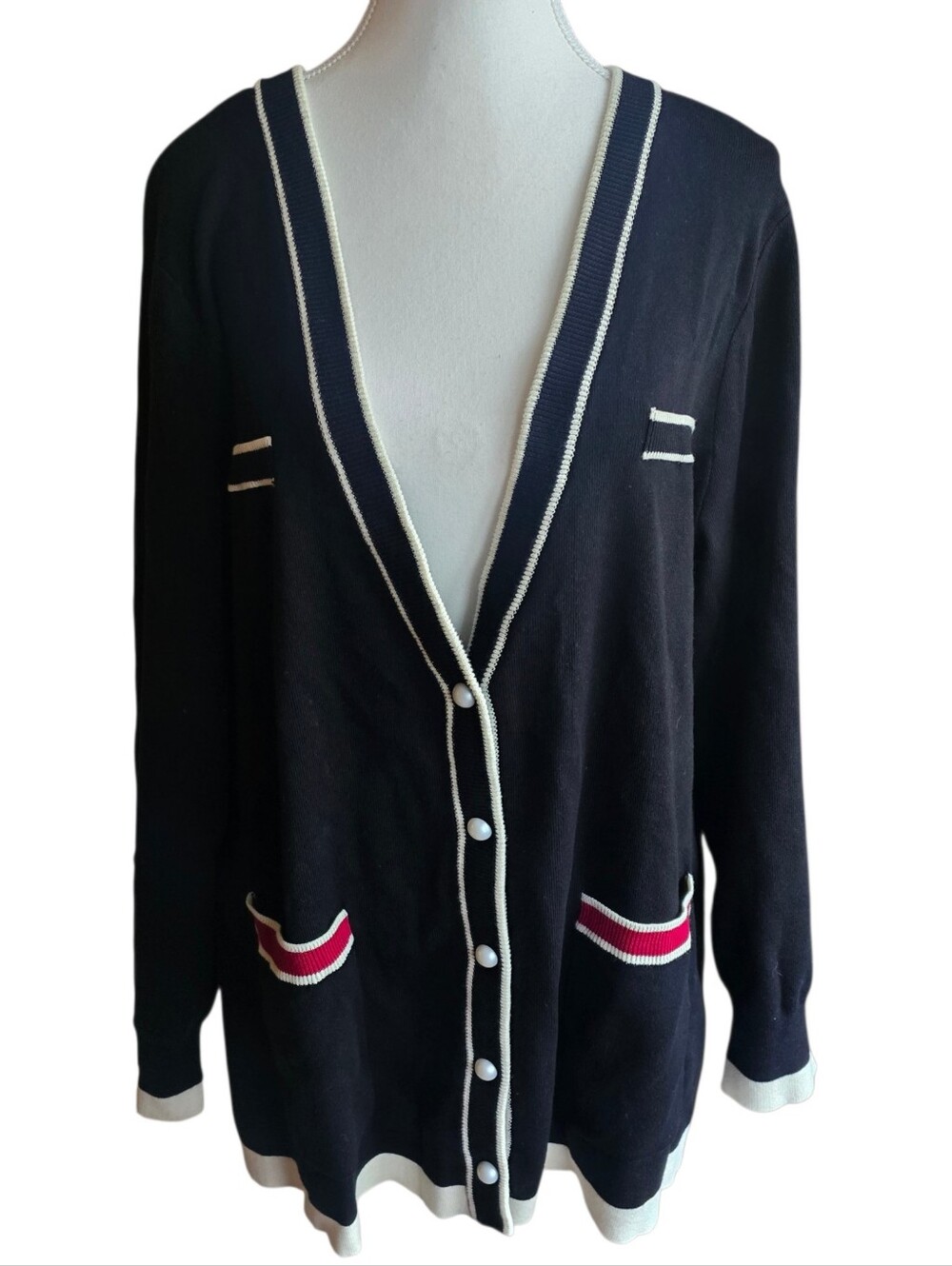 Appleseeds Preppy Classic Button Down Tennis Knit Black Academia Sweater XL